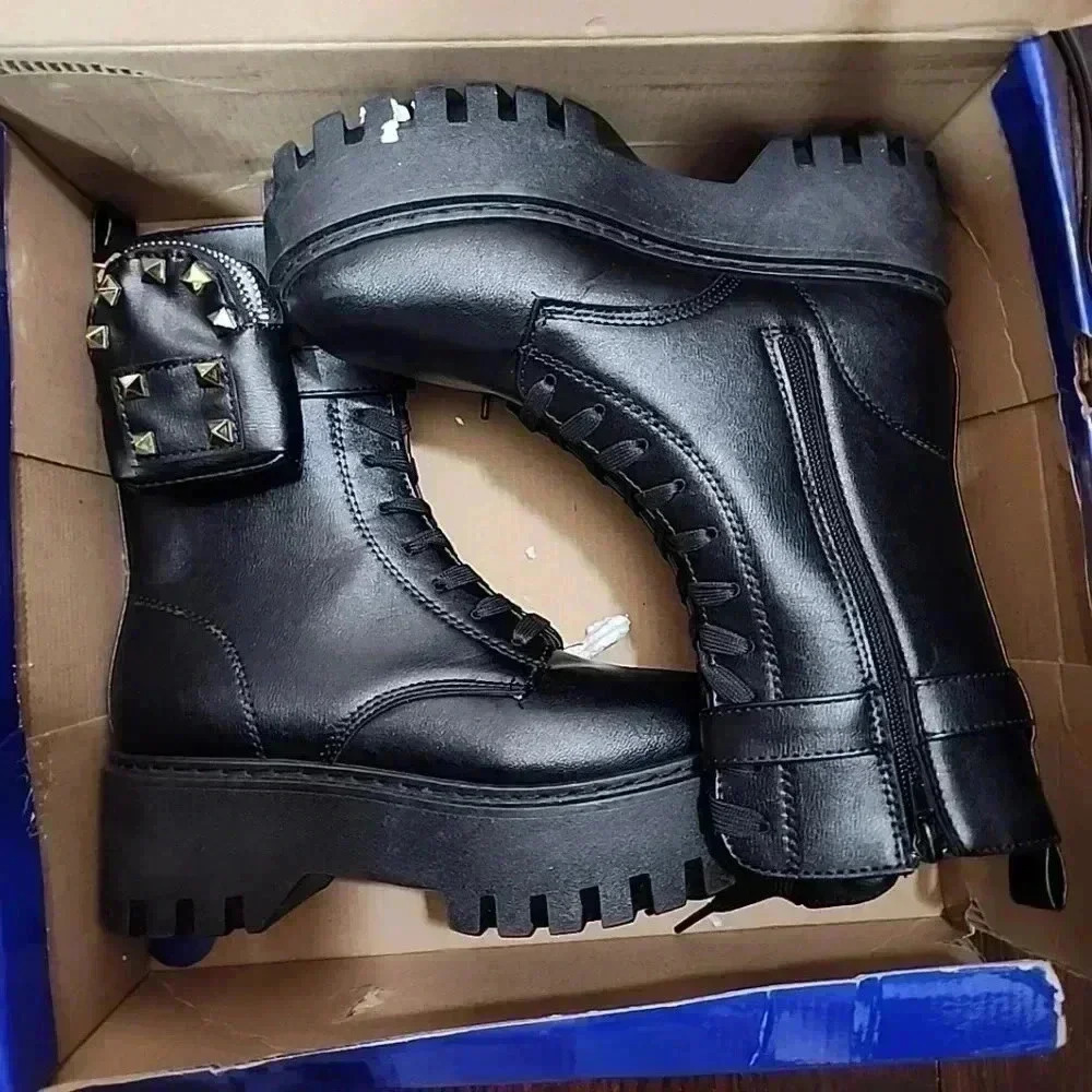 ROUGE Combat Grunge Emo Black Platform Boots. Brand new in the box. Size… - Picture 5 of 14